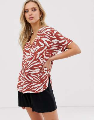 warehouse red leopard print blouse