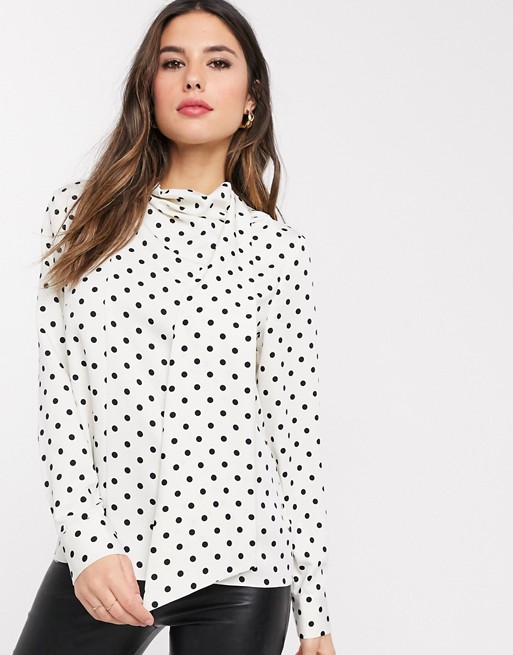 Warehouse blouse with scarf neck in polka dot