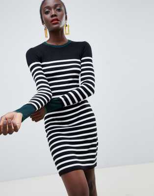 black and white striped knit dress