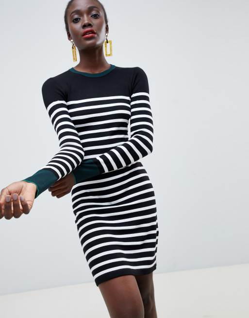 Black and white cheap striped knit dress