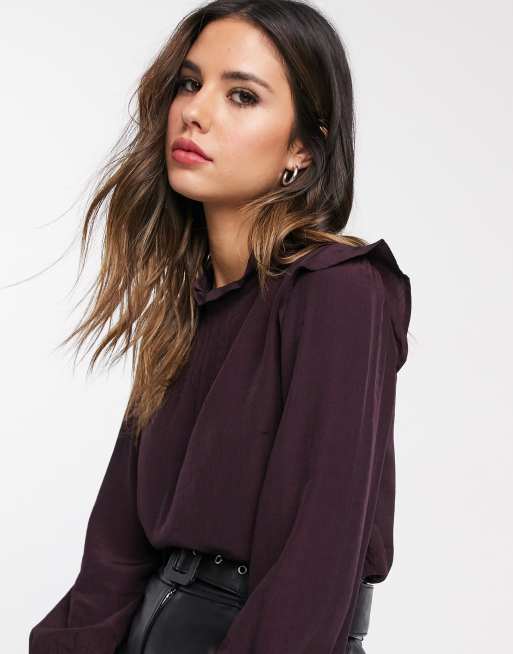Warehouse - Bærfarvet bluse med flæse, 3 af 4