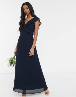 warehouse navy slinky wrap waist dress