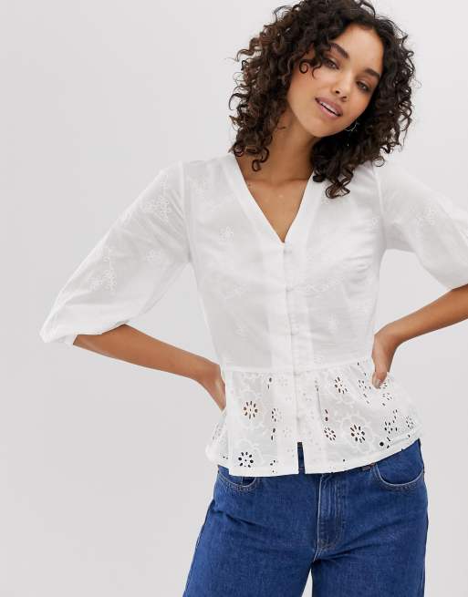 White broderie store peplum top