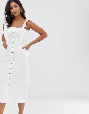 white midi button dress