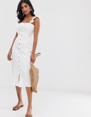 warehouse frill button front midi dress