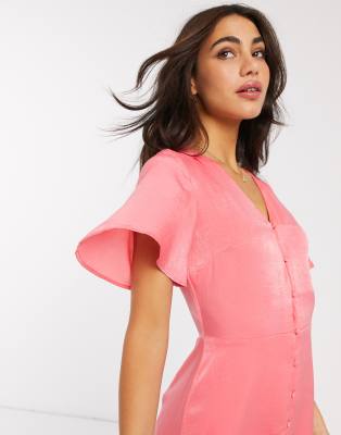 warehouse midi dress with tie back in coral