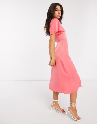 warehouse midi dress with tie back in coral