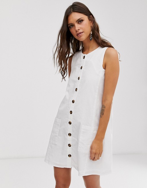 Warehouse button through dress in white