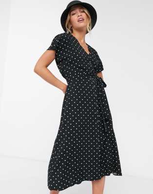 warehouse black spotty dress