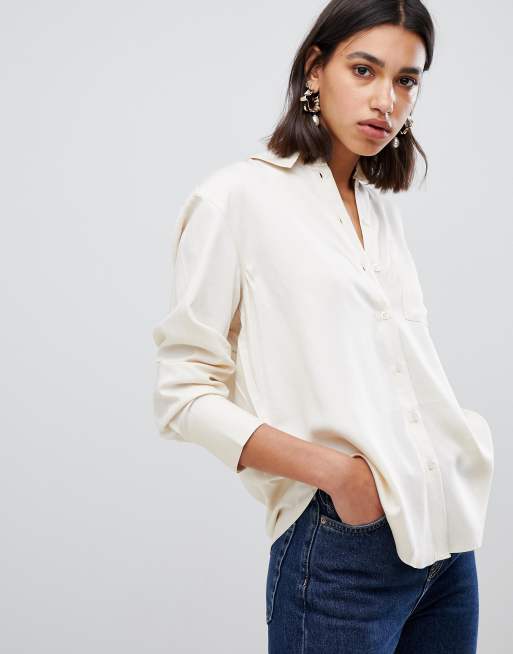 Warehouse button through shirt in ecru | ASOS