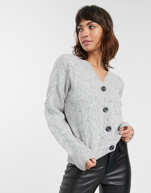 Warehouse cable knit cardigan in grey nep