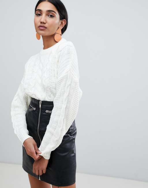 Warehouse cable knit jumper in ivory | ASOS