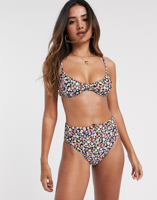 Warehouse cami bikini top with tie back in ditsy floral