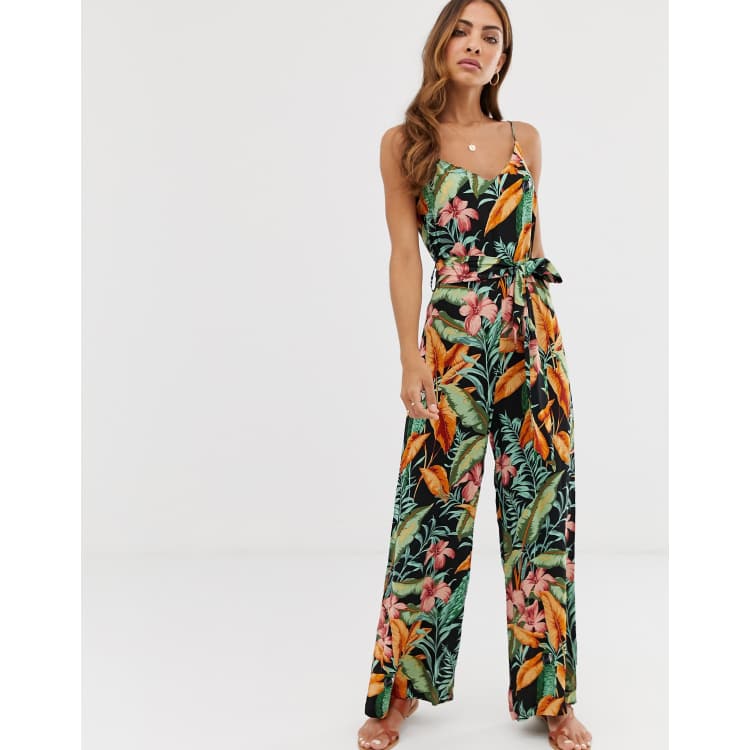 Warehouse cropped jumpsuit with belt in navy