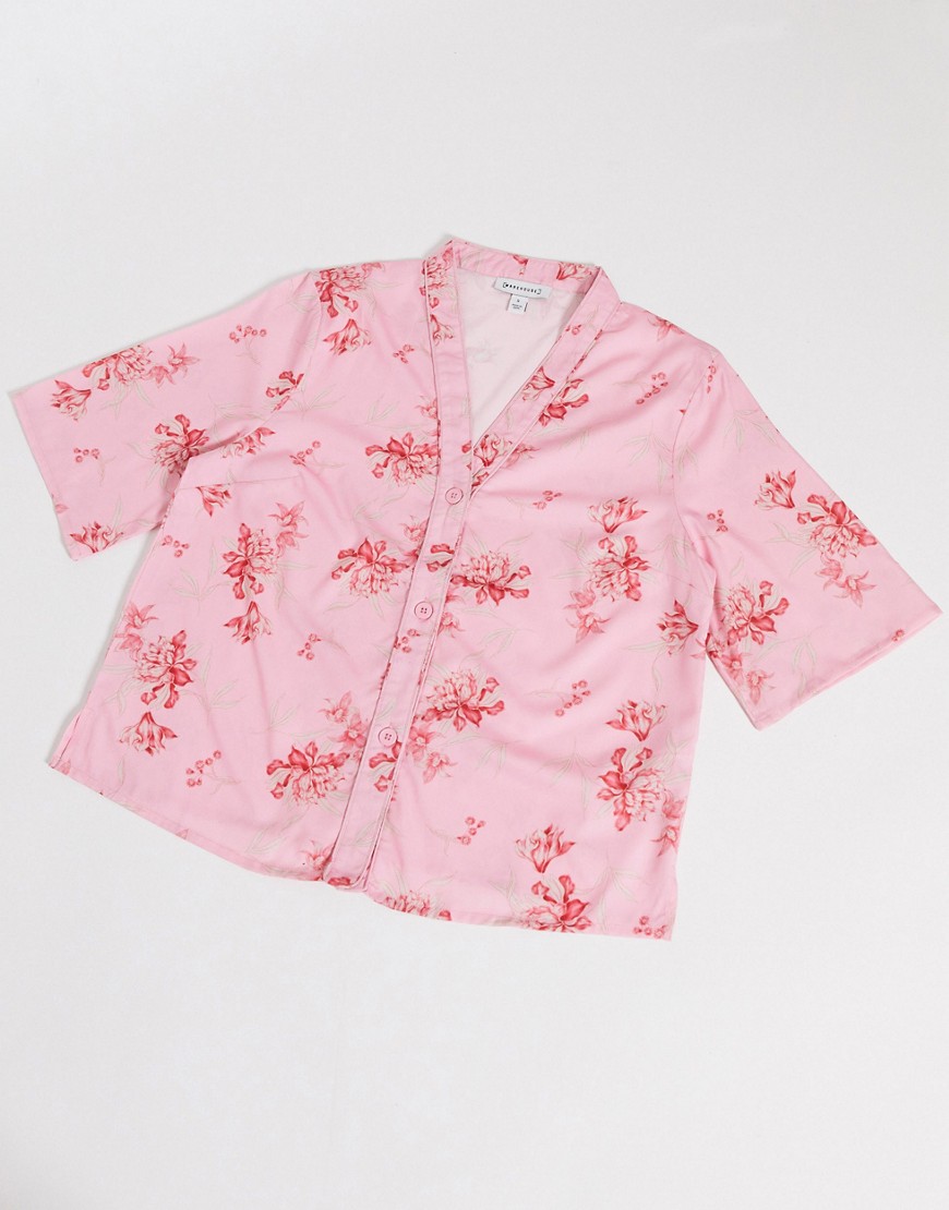 Warehouse - Camicia del pigiama rosa con stampa a fiori