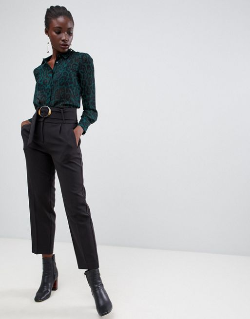 Warehouse chiffon shirt in green leopard print