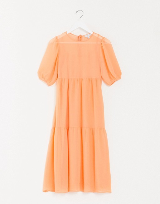 Warehouse chiffon tiered maxi dress in orange