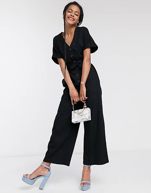  Warehouse clean belted jumpsuit in black 