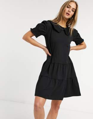 Warehouse collared t-shirt dress in black | ASOS