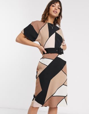 warehouse colour block knitted dress