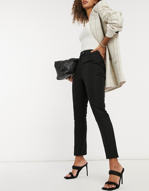 Warehouse compact cotton trousers in black