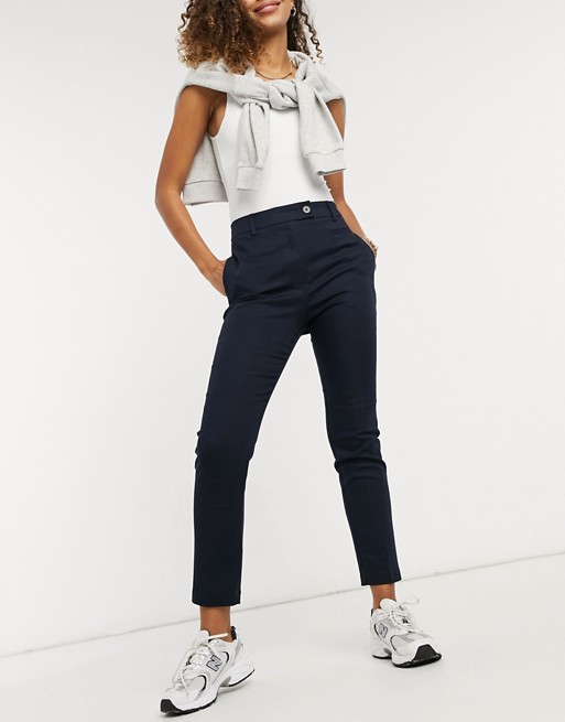 Warehouse compact cotton trousers in navy