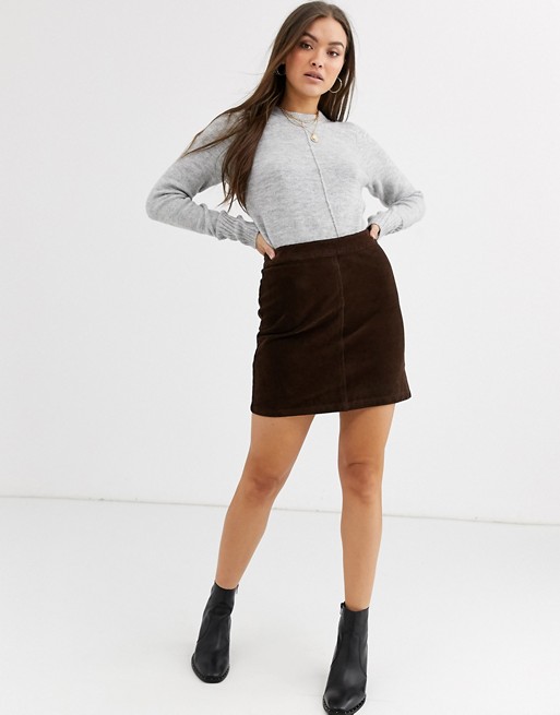 Warehouse cord mini skirt in brown