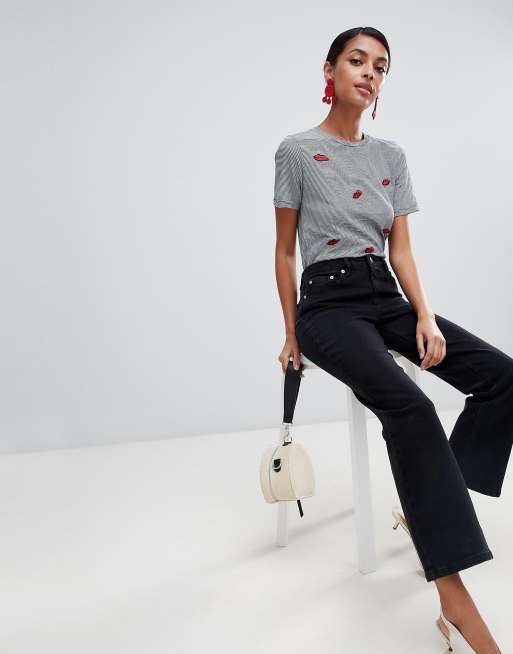 Warehouse cropped kick flare jean in black ASOS