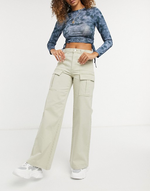 Warehouse cropped wide cargo trousers in stone