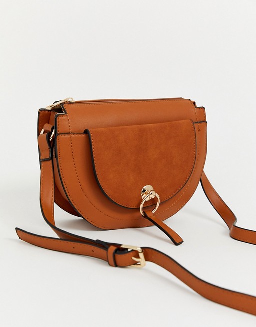 Warehouse cross body bag with pocket in tan