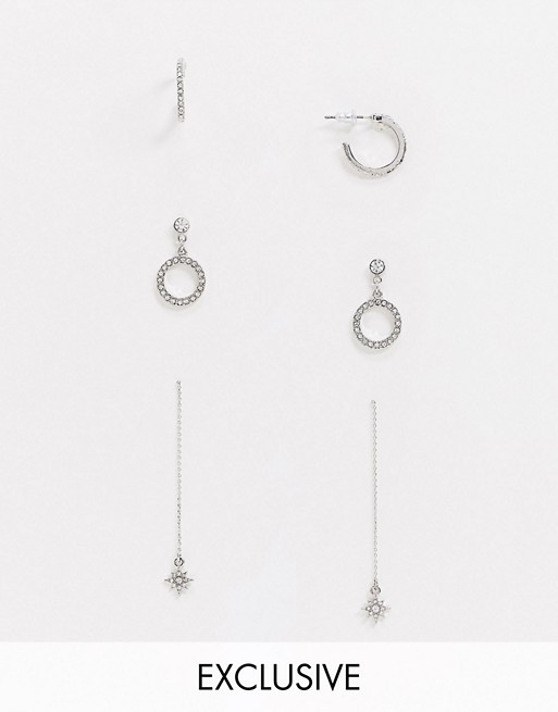 Warehouse crystal multipack star earrings in silver