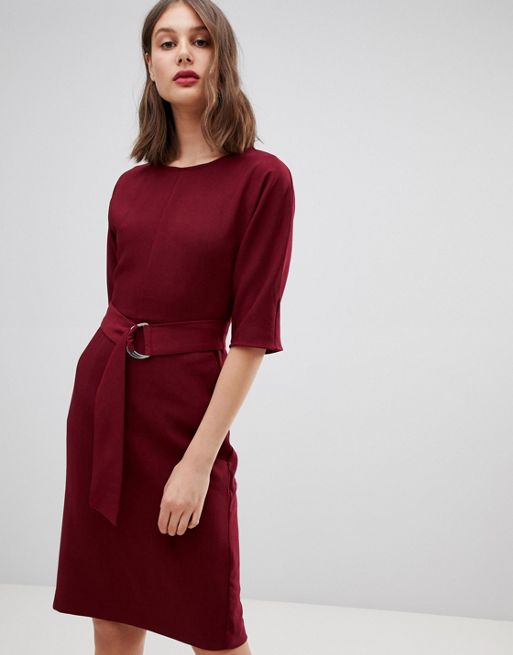 Warehouse d-ring midi dress in burgundy | ASOS