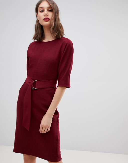 Warehouse d-ring midi dress in burgundy | ASOS