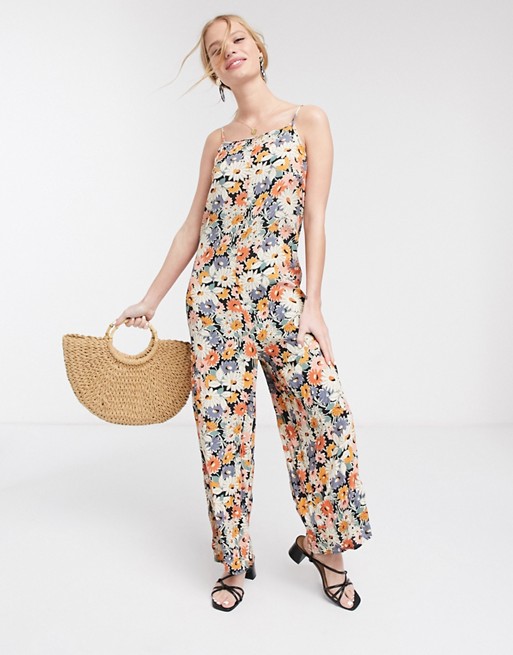 Warehouse daisy floral print whide leg jumpsuit in multi
