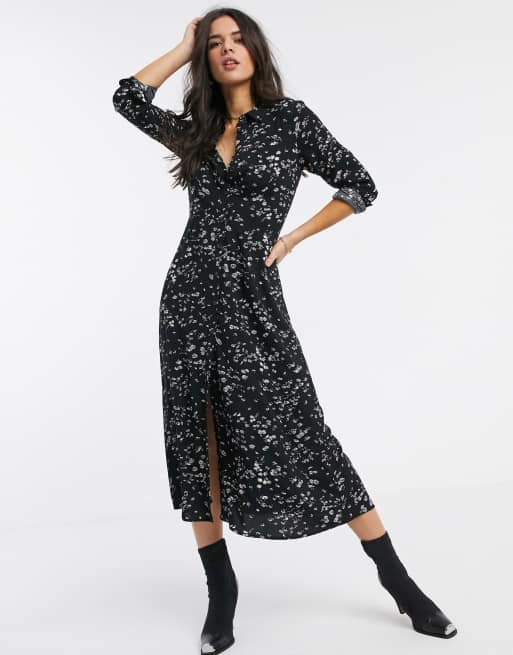 Warehouse daisy print midi shirt dress | ASOS