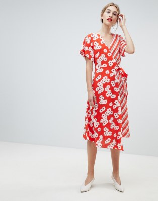 warehouse stripe wrap dress
