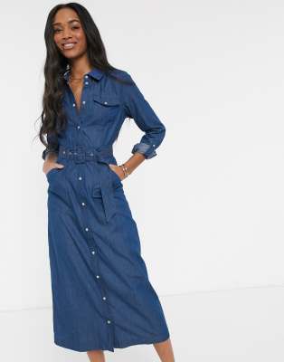 warehouse check midi shirt dress