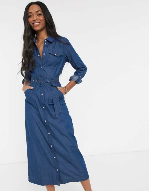 Warehouse denim on sale button midi dress