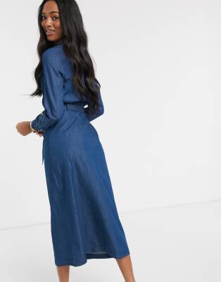 warehouse check midi shirt dress