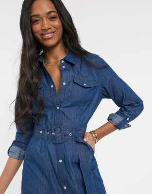 warehouse belted denim dress