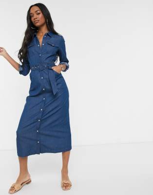 warehouse belted denim dress