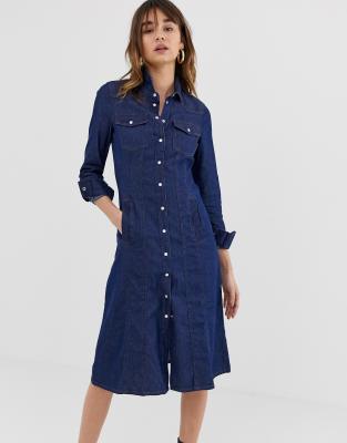 warehouse denim utility dress