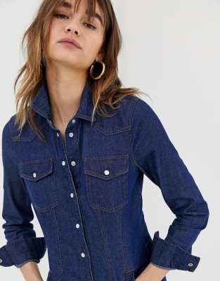 warehouse denim maxi shirt dress