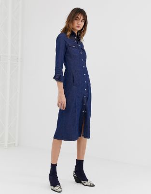 warehouse western denim shirt dress