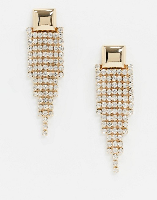Warehouse diamante chain drop earrings in gold