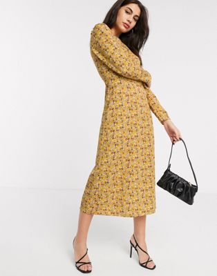Warehouse ditsy floral midi dress in 