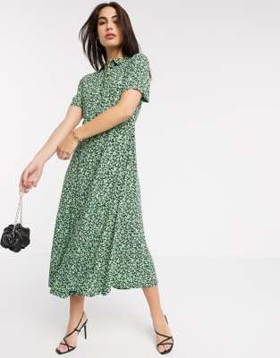 green ditsy print dress