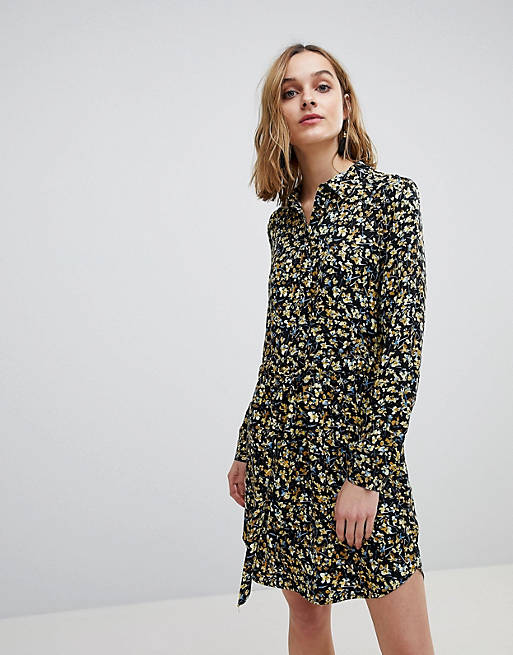 Warehouse Ditsy Marigold Floral Print Shirt Dress | ASOS