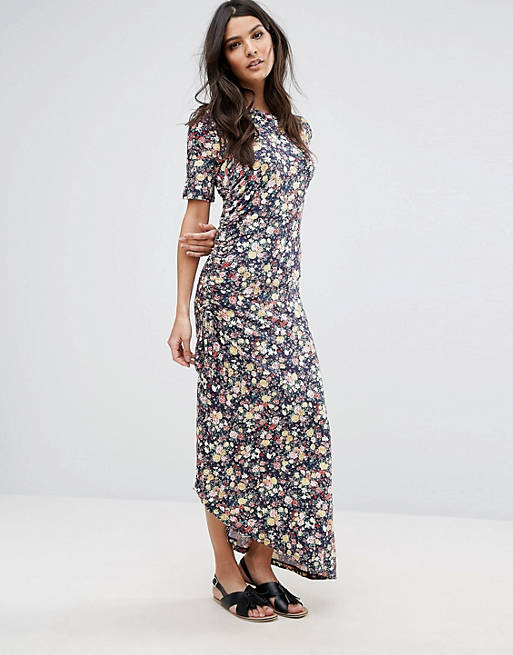 Warehouse Ditsy Print Ruched Maxi Dress | ASOS