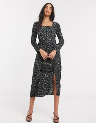 black midi dress square neck